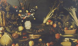 Stilleben af blomster, frugt og grøntsager, ca. 1594